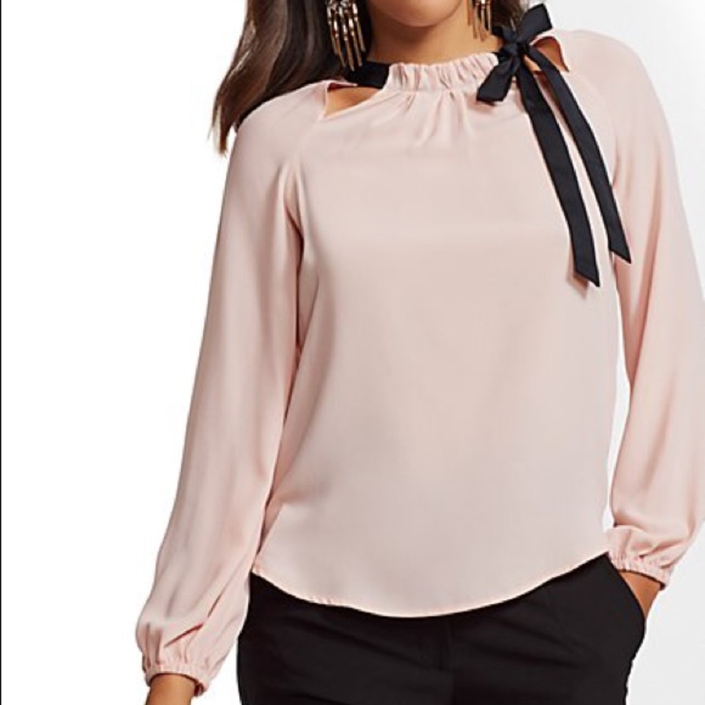CUTOUT-DETAIL BOW BLOUSE - 7TH AVENUE